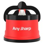 AnySharp Knife Sharpener, Hands-Free Safety, PowerGrip Suction, Safely Sharpens All Kitchen Knives, Ideal for Hardened Steel & Serrated, World's Best, Compact, One Size, Red