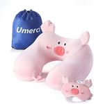 Memory Foam Animal Travel Pillow, Comfortable Neck Pillow with Cute Eye Mask Lightweight Traveling Pillow for Airplane, Car, Train, Bus and Home Use (Pig)