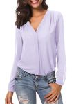 Urban CoCo Womens V Neck Ruffled Shoulder Business Causal Chiffon Blouse Button Down Shirts, Lavender, L