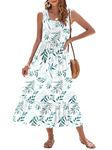 WNEEDU Womens Summer Dresses 2025 Sleeveless Maxi Dress Square Neck Casual Tiered Swing Dress with Pockets, Green Willow Leaf XL