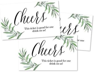 50 Greenery Eucalyptus Drink Ticket Coupons for a Free Drink at Weddings, Work Events or Party Bar, One Free Beer Wine Alcohol Soft Drink or Food Vouchers, Cheers Large Drinking Paper Raffle Cards