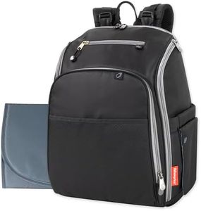 Fisher-Price Fastfinder 3 Piece Set Diaper Bag Backpack for Moms & Dads with Changing Pad and Wipes Pocket, Black/Grey, Large, Modern