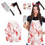 UNIFAMILY 5 pcs Halloween Bloody Butcher Costume Set, Bloody Cooking Chef Apron, Horror Axe Headband, Bloody Prop Knife, Tattoo Stickers for Haunted House Decorations, Halloween Party Supplies