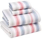 RUVANTI 100% Cotton Sheets for Queen Size Bed - Crispy Cooling Percale Sheets - Breathable & Durable Queen Sheet Set - 16 Inches Deep Pocket Queen Size Sheets - Pink Stripes - 4 Pieces