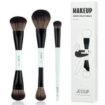 Jessup Face Makeup Brushes Blue 3pcs Double Ended Makeup Brush for Foundation Contour Blush Highlight and Concealer Brush, Premium Synthetic Brush Set T503