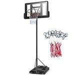 GYMAX Portable Basketball Hoop, 8.5-10ft Height Adjustable Basketball Stand System with 39" Broad Backboard, Spare Net & Transportation Wheels, Indoor/Outdoor Basketball Goal for Adults