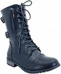 ABSOLEX Womens Lace up Round Toe Low Heel Combat Boots, Black-61, 8 US