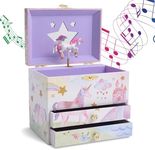 Jewelkeeper- Musical Jewelry Box with 2 Pullout Drawers, Glitter Rainbow and Stars Unicorn Design, The Unicorn Tune