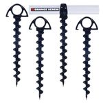 Orange Screw Ultimate Ground Anchors: Heavy Duty Screw-in Tent Stakes for High Wind, Sand, Canopies, and Camping - Made in USA, 100% Recycled, Included T-Grip Tool - (Small, 4 Pack, Black)