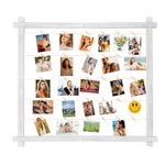 PHOENANCEE Wood Picture Frames Collage,Photo Display With 30 Clips,Hanging Picture Board Wall Decor for Dorm Graduation Letter Postcard Greeting Card Organizer,Pine,Adjustable Metal Bead String,Large