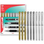 uni-ball Signo Pen - UM-153 Broad Metallic Gel Ink Rollerball - Metal 1.0mm Tip Nib - Rubber Grip - In Gift Box (Pack of 9, Multicolor)