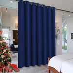 RYB HOME Decoration Extra Wide Blackout Curtain Blind Wall Panel, Energy Smart Privacy Shared Curtain for Cabinet/Workspace/Basement/Shelves, Wide 100 inch x Long 84 inch, Navy Blue, 1 Panel