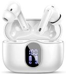 Wireless Earbuds, Bluetooth Headphones 5.3 HiFi Stereo, Wireless Earphones with ENC Noise Cancelling Mic, IP7 Waterproof in Ear Wireless Headphones, LED Digital Display Ear Buds, Touch Control, White