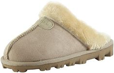 CLPP'LI Womens Slip on Faux Fur Warm Winter Mules Fluffy Suede Comfy Slippers-Beige-9