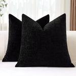 JOTOM Set of 2 Cushion Covers 50x50 cm Soft Chenille Black Decorative Throw Pillow Covers 20x20 Inch Square Cushion Case Solid Pillowcases for Couch Sofa Living Room Bed Home Decor (Black)