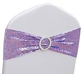 Gankar Double-Sided Sequin Spandex Lavender Chair Sashes 50 Pack for Birthday Wedding Party Decor, Light Purple Sashes for Chairs with Silver Round Buckles for Chairs Decor