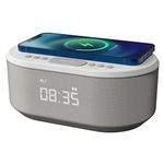 i-box Alarm Clocks Bedside, Alarm Clock with Wireless Charging, Bluetooth Speaker, Radio Alarm Clock, Fast Qi Wireless Charger, Mains Powered, FM Radio, USB Charging Port, Dimmable, Non Ticking