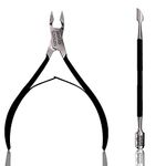 Jestilo Cuticle Remover Tool Set with Cuticle Cutter and Cuticle Pusher - Stainless Steel Professional Cuticle Nipper and Pusher Nail Care Tools for Salon and Level Mani-Pedi at Home - Silver (Black)