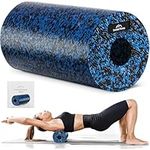 Everest Fitness Hard Foam Roller - 30cm Medium Hard Muscle Massage Rollers with Bag and Exercise Book - for Muscles & Back Pain - Black/Blue