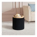 PINPLUS Storage Ottoman with Tray, Teddy Velvet Ottoman for Living Room, Bedroom, Dorm Round13.4"x13.4"x15" (Black)