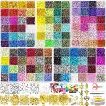 14400pcs Glass Seed Beads for Jewelry Making Kit, 120 Colors 4mm Small Beads Kit Bracelet Beads with Letter Evil Eye Beads Jump Rings & Charms Pendants for Bracelets Making, DIY, Art and Craft