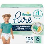 Pampers Pure Disposable Baby Diapers, Hypoallergenic and Fragrance Free Protection, Size 6, 108 Count