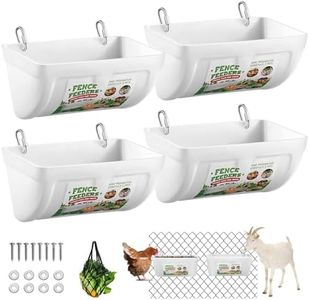 4 Pack Chicken Feeders, 4.5 Quart Goat Hanging Fence Feeders, with Hooks, Screws, & Chicken Coop Treat Bag, Livestock Feeders Water Bucket for Chickens, Ducks, Dogs, Cows, Sheep, Rabbits