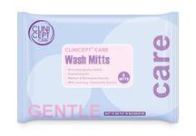 Clinicept Care Adult Wash Mitts/Gloves - Disposable Body Wipes with Soothing Aloe Vera. Premoistened Wet Wipes. Microwave Friendly. Dermatologically Tested. 8 Mitts (1 Pack)