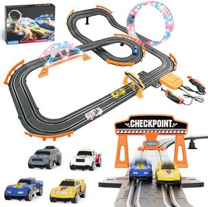 2-in-1 Slot Car Race Track Sets - Electric Race Car Track with 4 High-Speed Racing Cars, Dual Racing Game Lap Counter Circular Overpass Tracks, Remote Control Cars Toys/Gift for Boys Kids Ages 8-12
