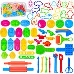 Kids Dough Play Tools Set - 57 Pack Playdough Cutters Kit with Storage Bag, Clay Accessories with Rolling Pins Dinosaur Food Shapes Modelling Cutter Toy Gift for Toddlers Children 2 3 4 5 6 Years Old