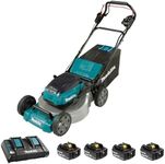 Makita 36V LXT Brushless 21" Self-Propelled Lawn Mower, Steel Deck, 42.6 kg, 10 Cutting Positions, Kit with Four 5.0Ah Batteries and Dual Port Charger (Model DLM536PT4)