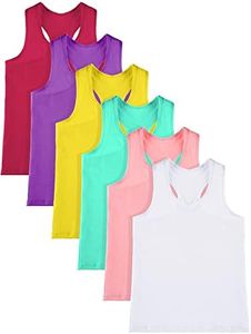 Geyoga 6 Pieces Girls Tank Top Sleeveless Racer Back Top Camisole Cami Undershirts (Bright Colors,11-12 Years), Bright Colors, 11-12 Years