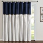 Lush Decor Linen Button Window Curtain Panel, Single, 100" W x 84" L, Navy & White - Country Curtains - Extra Wide Curtains - Color Block Farmhouse Curtains For Living Room, Bedroom & Dining Room