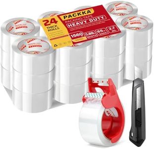 PACKKA Heavy Duty Packing Tape for Moving Boxes and Packaging Supplies, 6/12/18/24 Rolls Clear Moving Tape with Dispenser and Utility Knife, 1.89in. X65yd, Mailing and Moving Supplies (24)