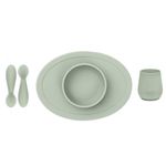 ezpz First Food Set - 100% Food Grade Silicone Suction Bowl with Built-in Placemat, Training Cup & Spoon - Designed by a Pediatric Feeding Specialist - Promotes Self Feeding - 6 Months+ (Sage)