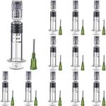 Nuanchu 1 ml Borosilicate Glass Luer Pets Syringe Reusable Glass Syringe with 14 Ga Blunt Tip Fill Individually Packaged Use for Art and Craft, Thick Liquid, Oils, Vet, Glue, Ink(12 Pieces)