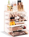 Sorbus Clear Cosmetic Makeup Organizer - Make Up & Jewelry Storage, Case & Display - Spacious Design - Great Holder for Dresser, Bathroom, Vanity & Countertop (3 Large, 4 Small Drawers) [Pink]