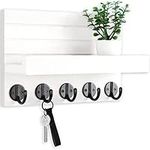 Lwenki Key Holder for Wall, Decorative Key and Mail Holder with Shelf Has Large Key Hooks for Bags, Coats, Umbrella – Paulownia Wood Key Hanger with Mounting Hardware (White)