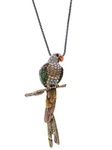 Alilang Antique Golden Tone Multicolored Tropical Parrot Bird Pendant Rope Necklace