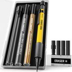 Four Candies 1.3mm Mechanical Pencil Set with Case, Metal Heavy Duty Outdoor Carpenter Pencil with 24 Refills (Red Black Yellow), Eraser, 6 Eraser Refills for Architect Drafting Sketching Woodworking