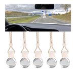 TSUGAMI 5PCS Hanging Car Air Freshener, 8 ml Oil Diffuser Perfume Aromatherapy Pendant Empty Glass Bottle, Fragrance Ornament with Vent Clip Wooden Cap and Rope, Auto Interior Decoration (Oblate)