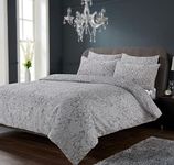 Olivia Rocco Chantilly Duvet Cover Set Modern Print Cotton Rich Quilt Covers Reversible Easy Care Bedding Bed Linen Sets, King Grey