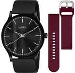 Matrix Men Silicone Swap Analogue Black Dial Watch With Interchangeable Straps & Boys (Black & Burgundy), Band Color-Black