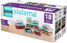 Sistema 18-Piece Food Storage Containers with Lids for Lunch, Meal Prep, and Leftovers, Dishwasher Safe, Clear/Blue