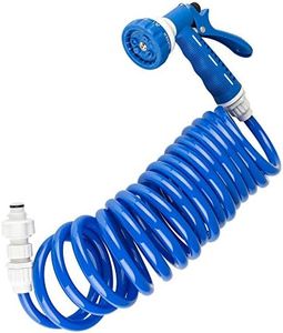 RV Exterior Quick Connect Sprayer & Hose Kit - Blue 15-Foot Coiled Hose - Authentic Dura Faucet Replacement Hose for Exterior Sprayer Kits