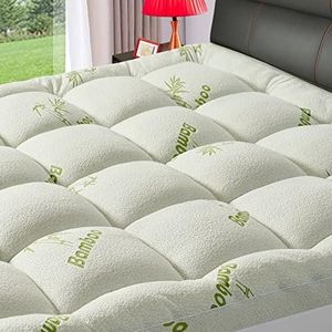 PATSBA Bamboo Extra Thick Queen Mattress Topper for Back Pain,1200 GSM Quilted Fitted Mattress Pad Pillow Top Mattress Cover with Deep Pocket Up to 21 Inches (60 * 80 in)