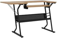 Sewing Online Small Sewing Table, Maple Top with Black Legs - Sewing Machine Table with Adjustable Platform, Drop Leaf Extension, & Storage Shelf | Quilting Table/Computer Desk - 13368