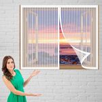 Magnetic Window Screen 112 x 110 cm(44 x 43inch) Magnetic Fly Insect Magnetic Screen Door Mesh Curtain Keep Bug Out Let Fresh Air in for All Kinds of Window, White