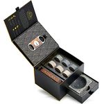 Whiskey Stones Gift Set with Cigar Cutter & Cigar Ashtray - 6 Handcrafted Round Stones, Presentation & Storage Tray - Luxurious Whiskey & Cigar Accessories Gold Foil Gift Box by R.O.C.K.S.