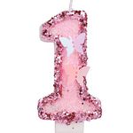 2.95 Inch Birthday Number Candles, Glitter Pink Number Candles Cake Topper Butterfly Birthday Candles with Sequins for Anniversary Celebrations Supplies (Number 1)